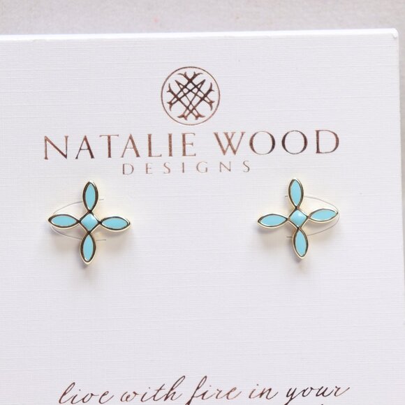 Natalie Wood Designs Gold Tone Blue Enamel Cross Stud Earrings $50 New - Picture 2 of 3